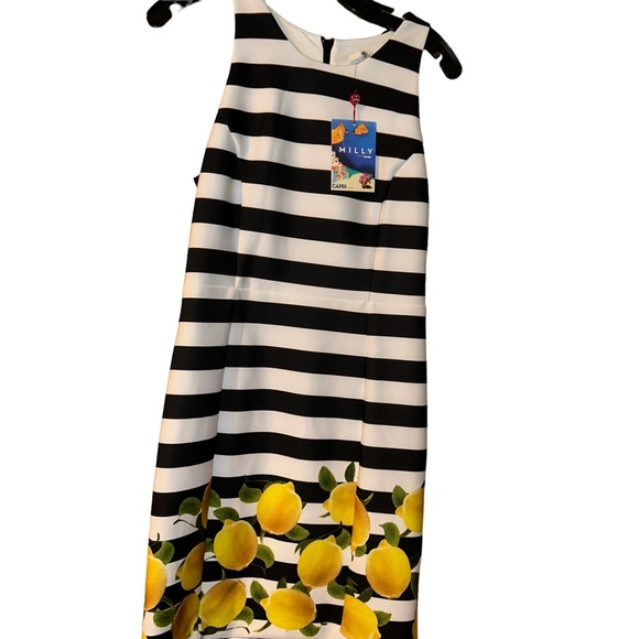 New Milly for Design Nation black white stripe w/lemon Print citrus tank dress 6 - Picture 2 of 4